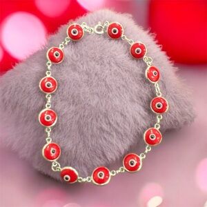 925 Sterling Silver Red Evil Eye Chain Bracelet -Protection and Good Luck